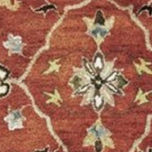 6' Rust Beige And Gray Wool Floral Medallion Hand Tufted Round Rug