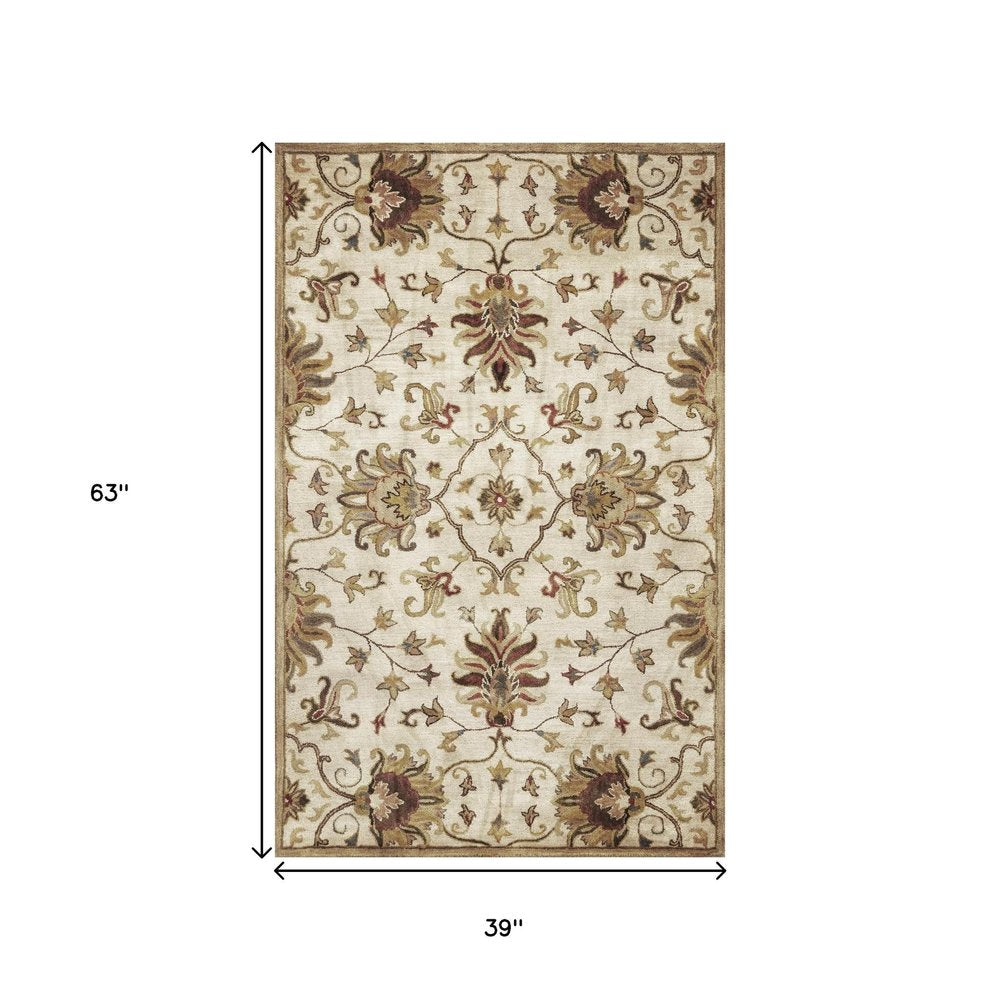 8' X 11' Champagne Red And Brown Wool Floral Medallion Hand Tufted Area Rug