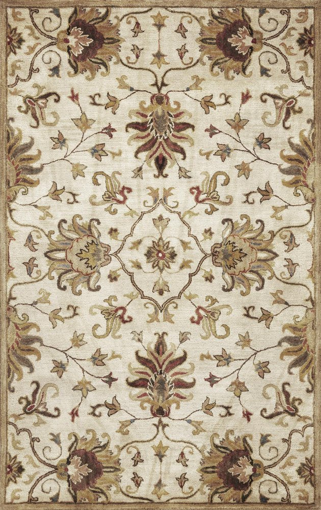 8' X 11' Champagne Red And Brown Wool Floral Medallion Hand Tufted Area Rug
