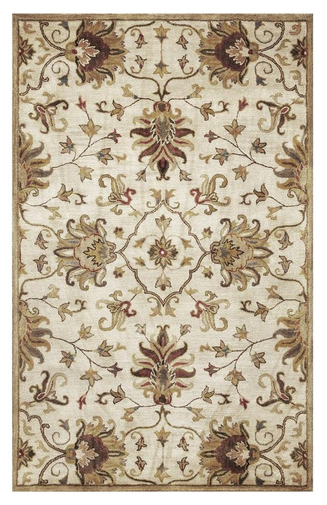 8' X 11' Champagne Red And Brown Wool Floral Medallion Hand Tufted Area Rug