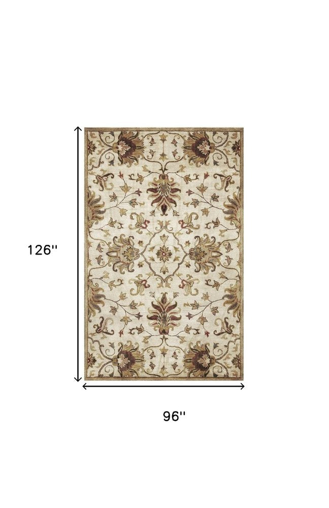 8' X 11' Champagne Red And Brown Wool Floral Medallion Hand Tufted Area Rug