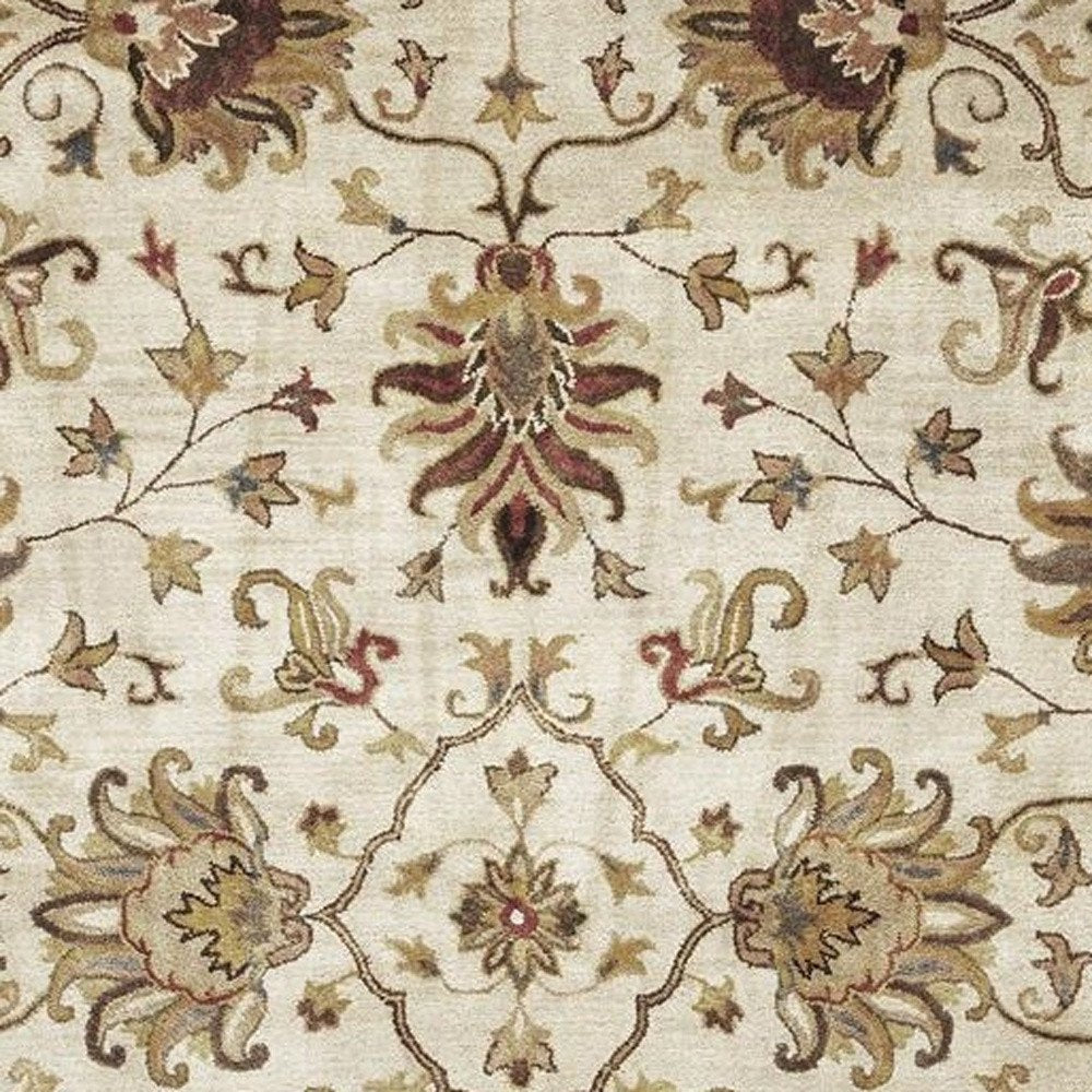 8' X 11' Champagne Red And Brown Wool Floral Medallion Hand Tufted Area Rug