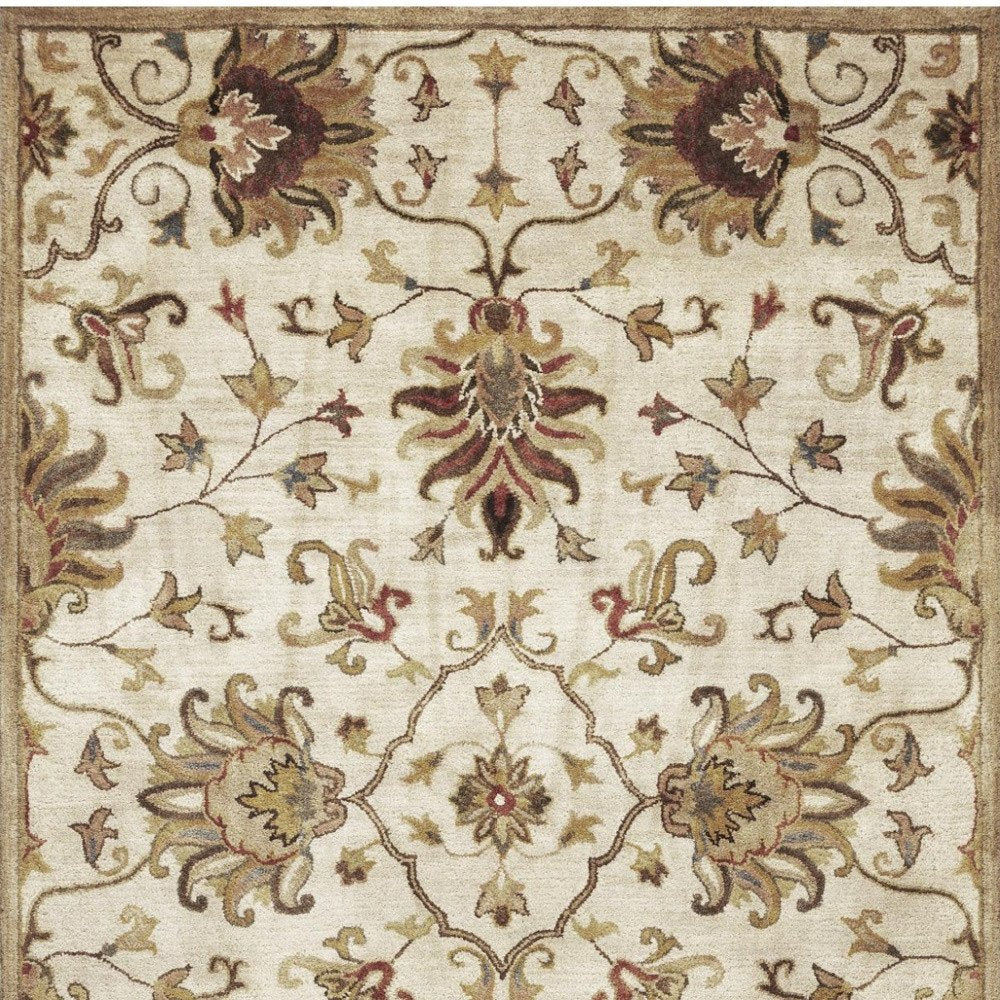 8' X 11' Champagne Red And Brown Wool Floral Medallion Hand Tufted Area Rug