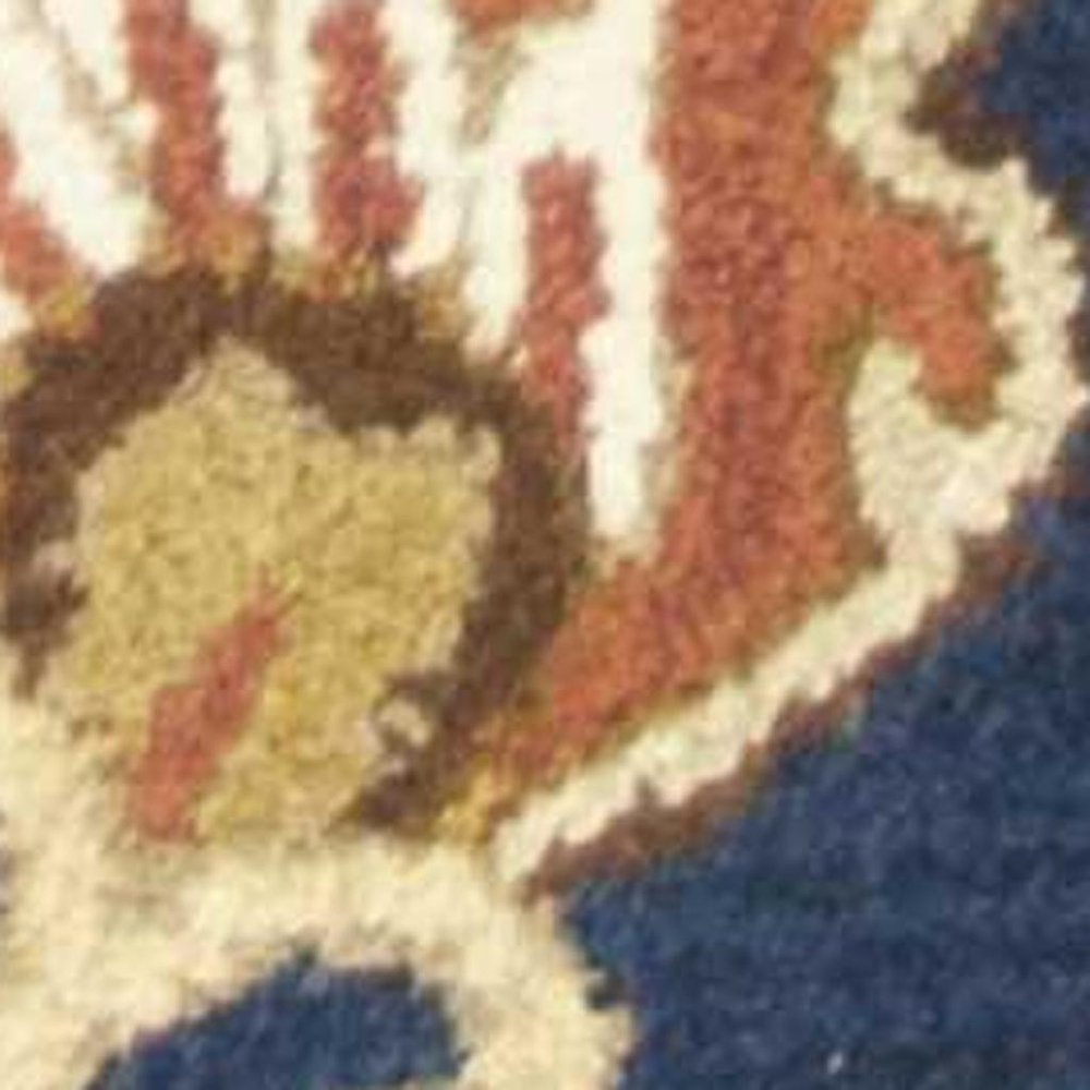 6' Navy Blue Orange And Brown Wool Medallion Hand Tufted Round Rug