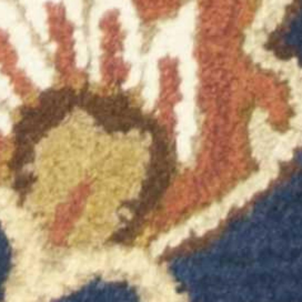 6' Navy Blue Orange And Brown Wool Medallion Hand Tufted Round Rug