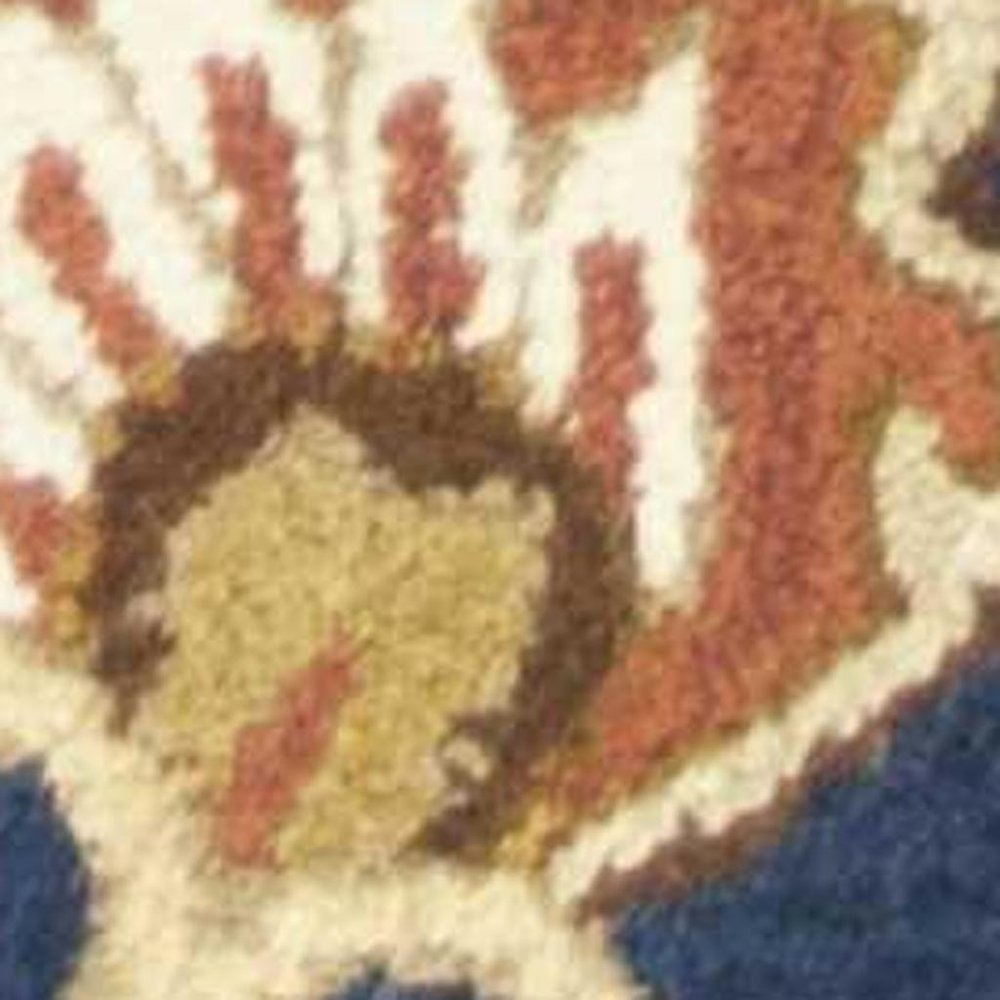 6' Navy Blue Orange And Brown Wool Medallion Hand Tufted Round Rug