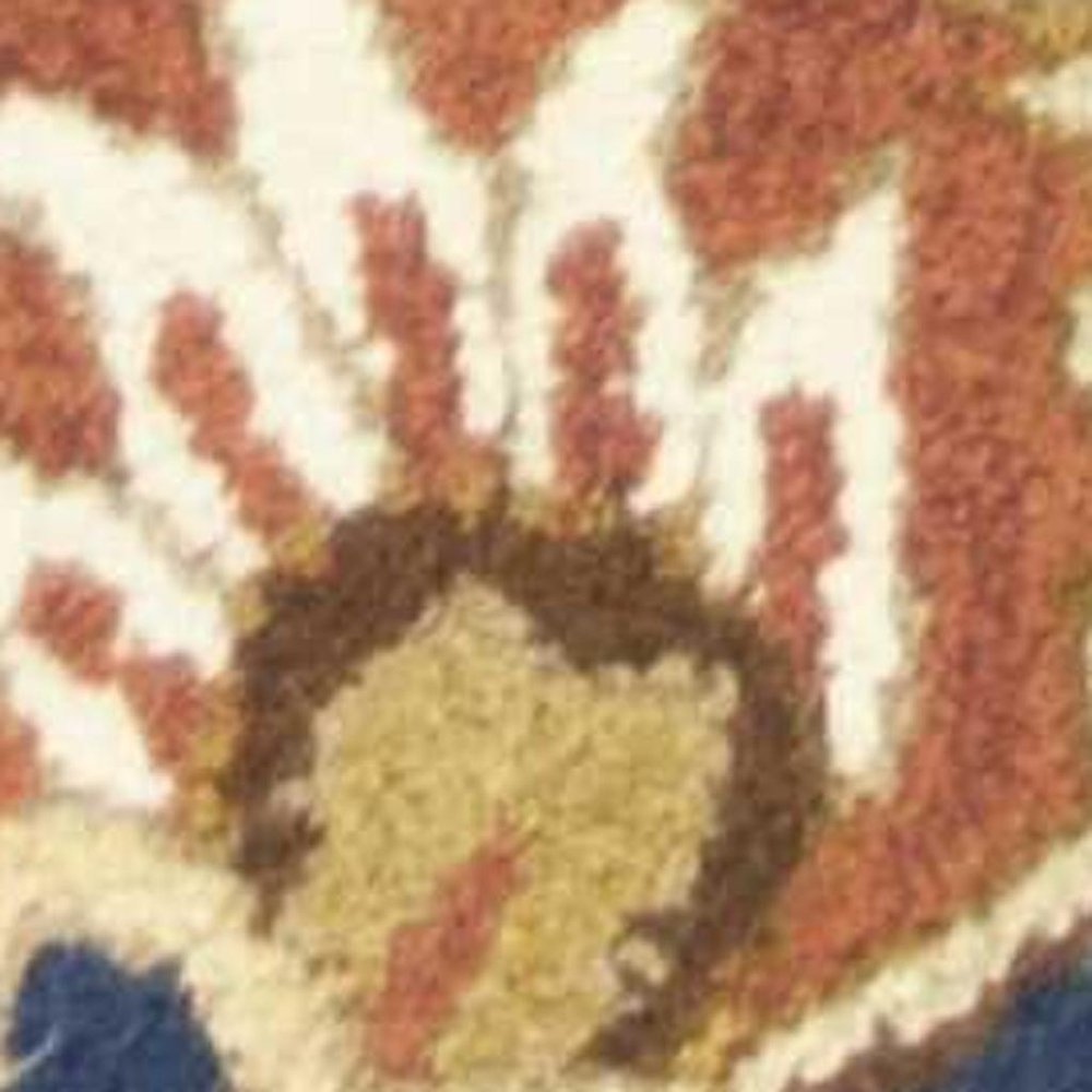 6' Navy Blue Orange And Brown Wool Medallion Hand Tufted Round Rug