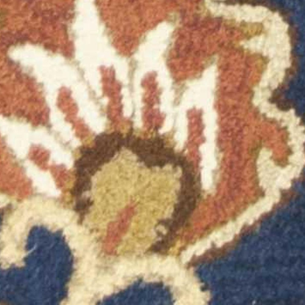 6' Navy Blue Orange And Brown Wool Medallion Hand Tufted Round Rug