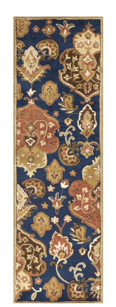 6' Navy Blue Orange And Brown Wool Medallion Hand Tufted Round Rug