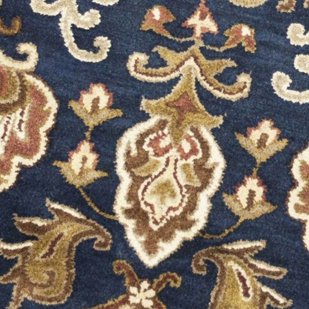 6' Navy Blue Orange And Brown Wool Medallion Hand Tufted Round Rug