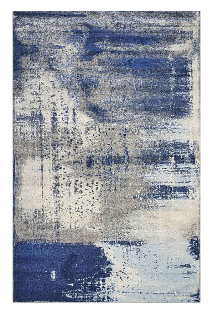5' X 7' Blue Ivory And Gray Abstract Area Rug
