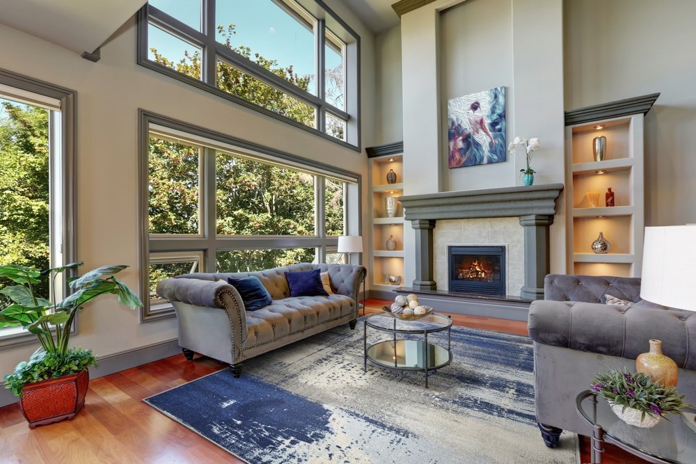 5' X 7' Blue Ivory And Gray Abstract Area Rug