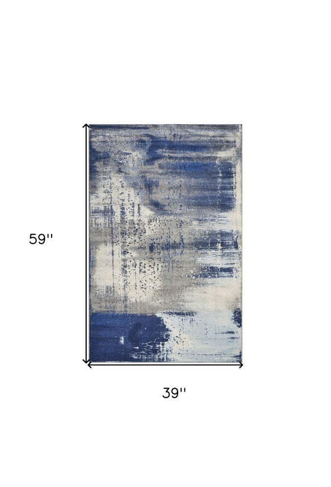 5' X 7' Blue Ivory And Gray Abstract Area Rug