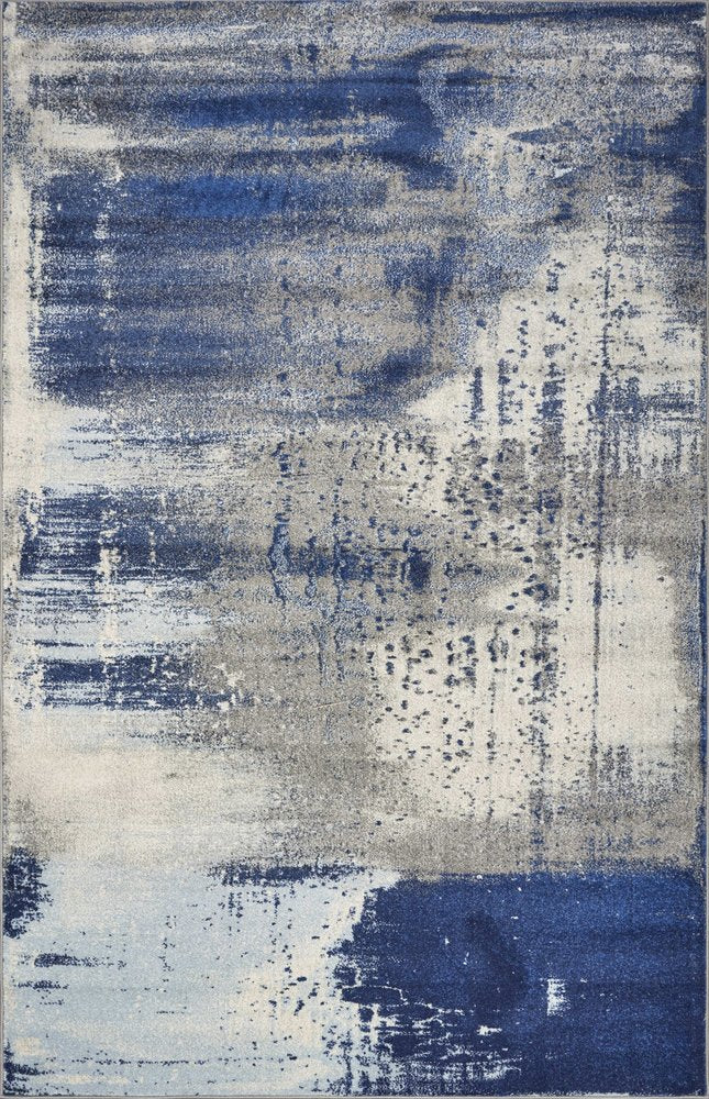 5' X 7' Blue Ivory And Gray Abstract Area Rug