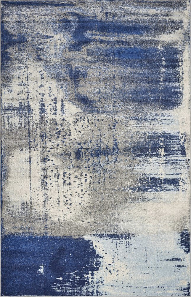 5' X 7' Blue Ivory And Gray Abstract Area Rug