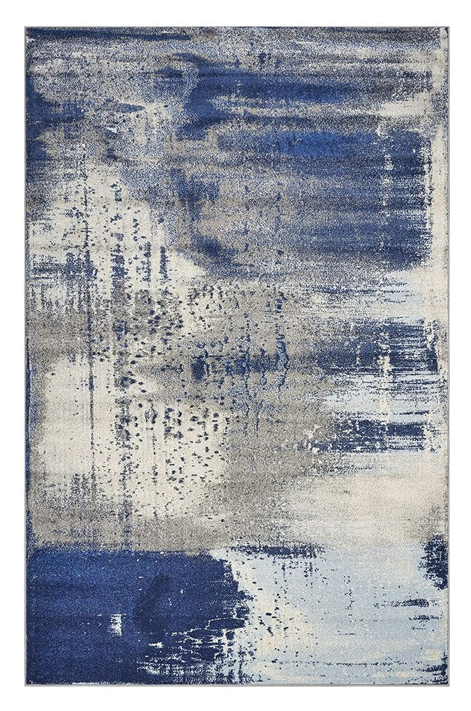 5' X 7' Blue Ivory And Gray Abstract Area Rug