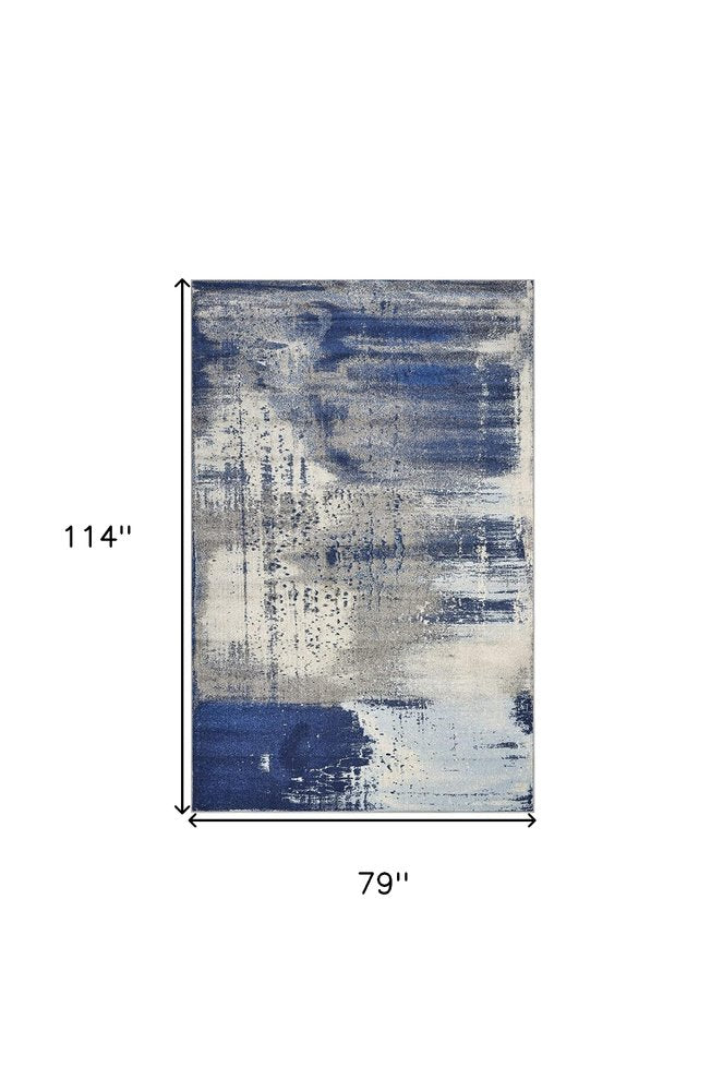 5' X 7' Blue Ivory And Gray Abstract Area Rug