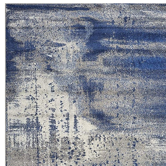 5' X 7' Blue Ivory And Gray Abstract Area Rug