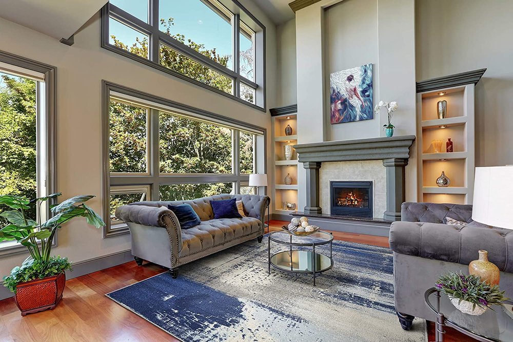 5' X 7' Blue Ivory And Gray Abstract Area Rug