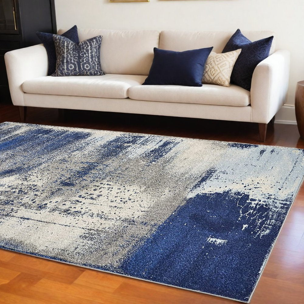 5' X 7' Blue Ivory And Gray Abstract Area Rug