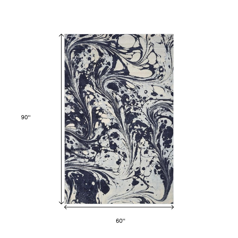 3' X 5' Blue And Ivory Abstract Area Rug