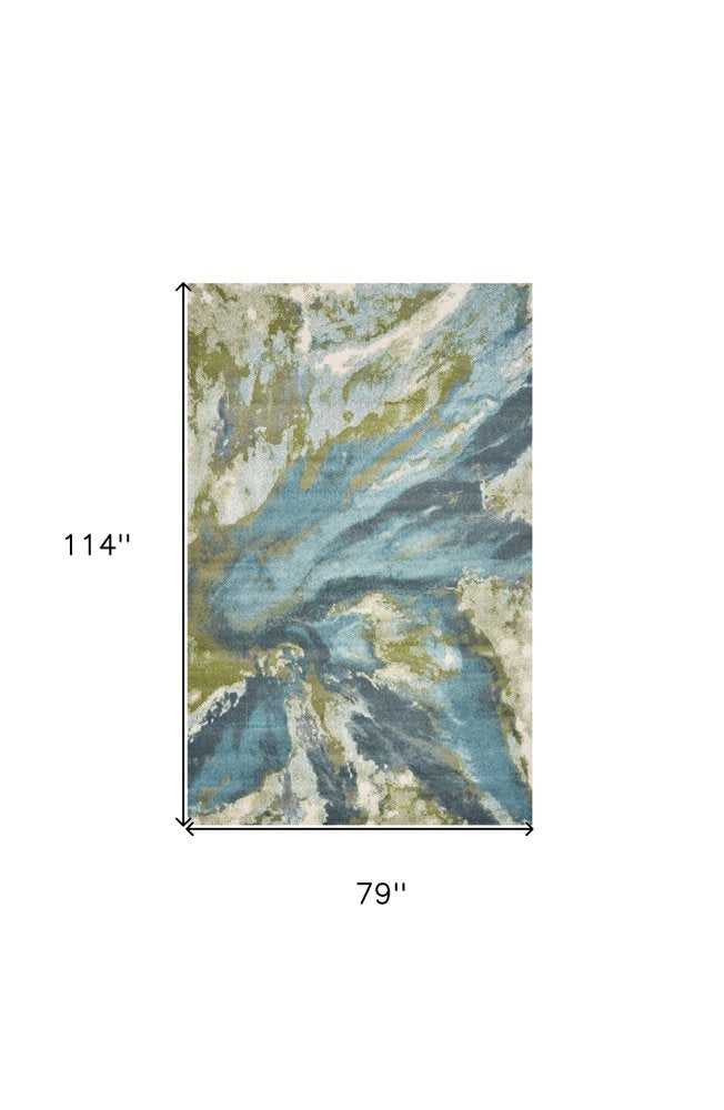 5' X 7' Teal Gray And Green Abstract Area Rug