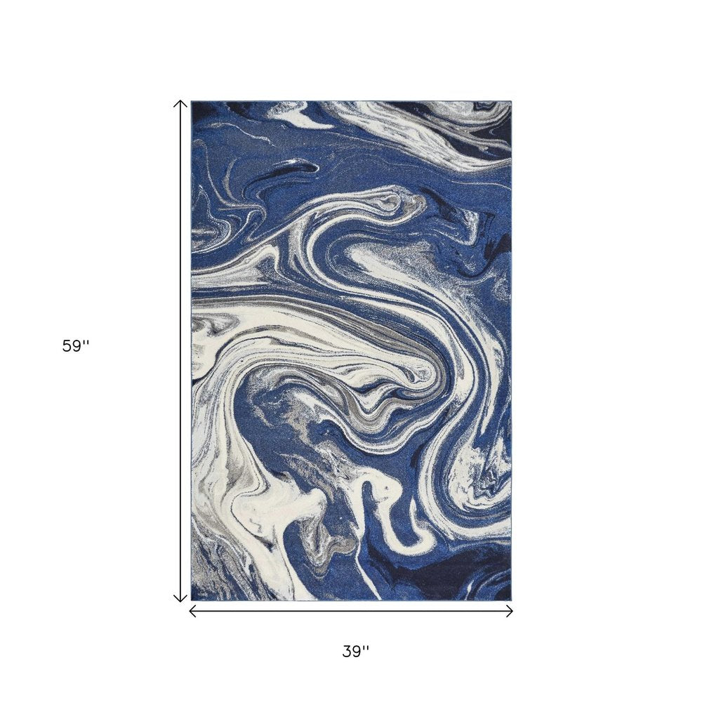 5' X 7' Blue And Beige Abstract Area Rug