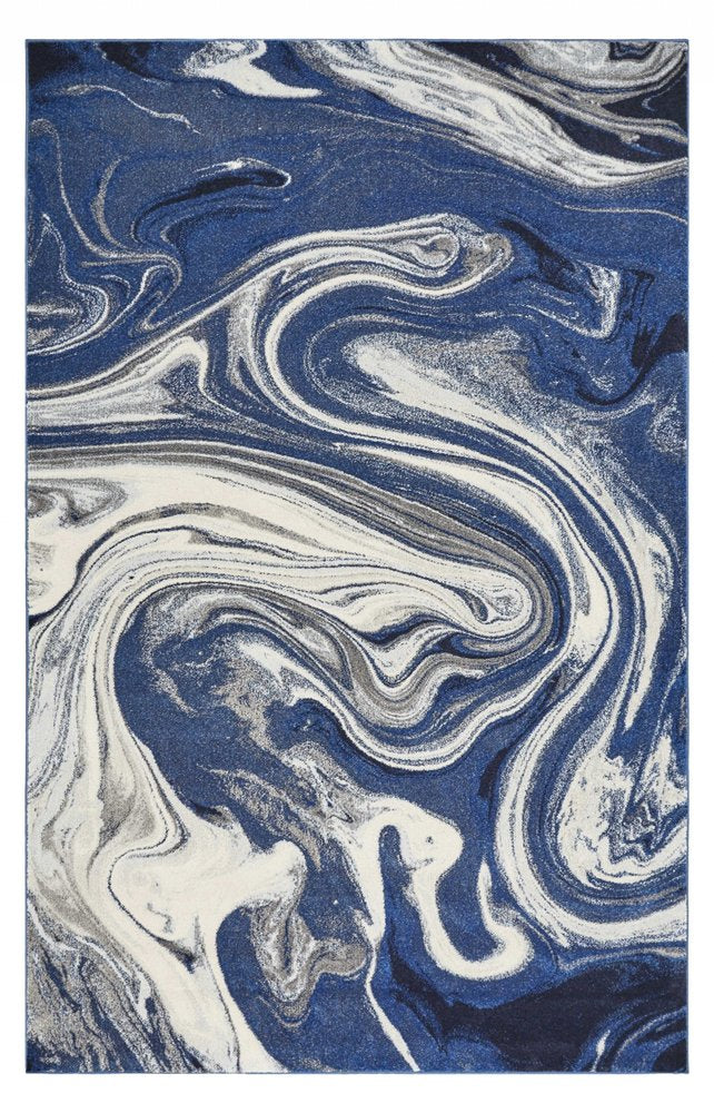 5' X 7' Blue And Beige Abstract Area Rug