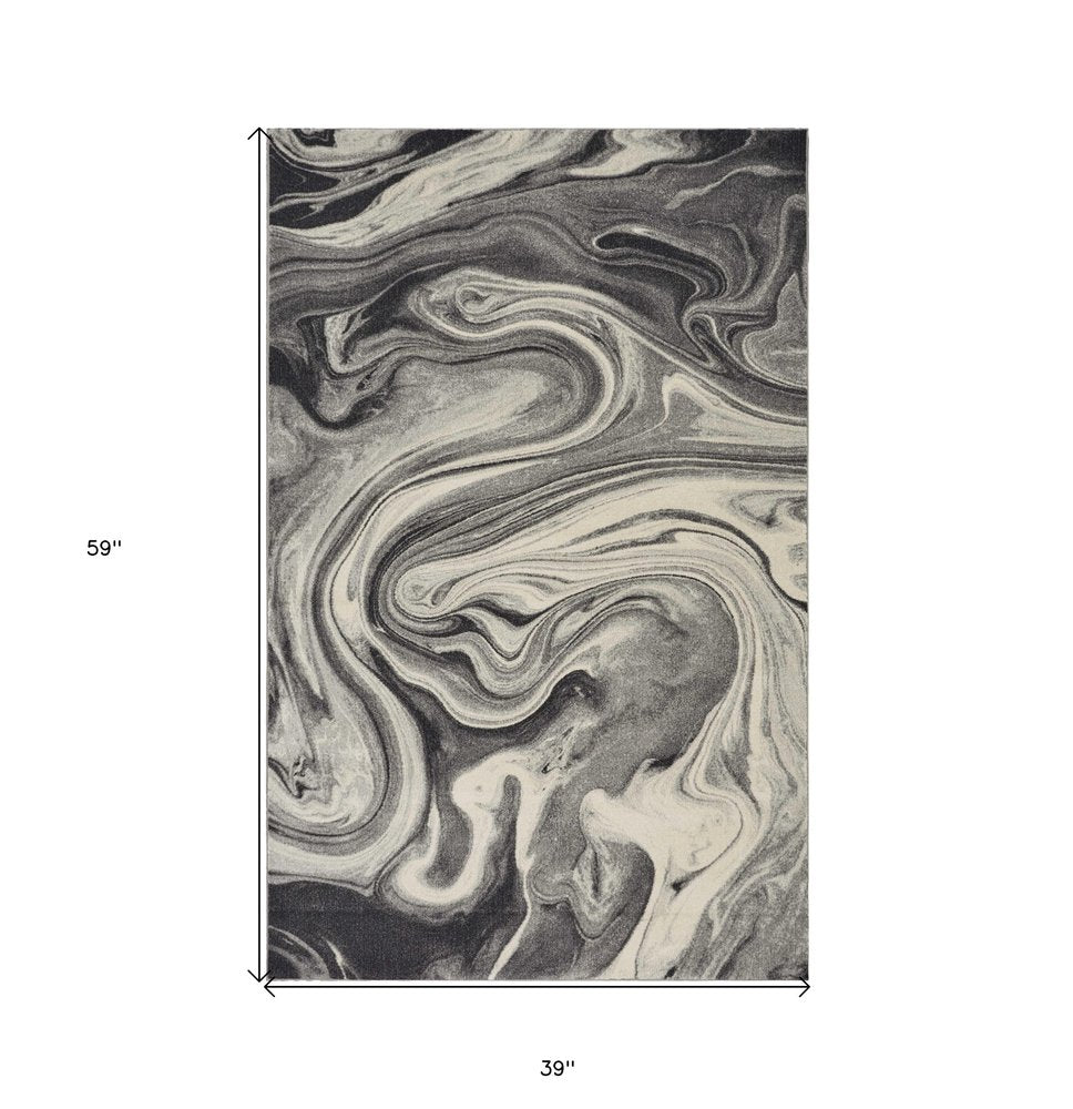 5' X 8' Ivory Black And Gray Abstract Area Rug