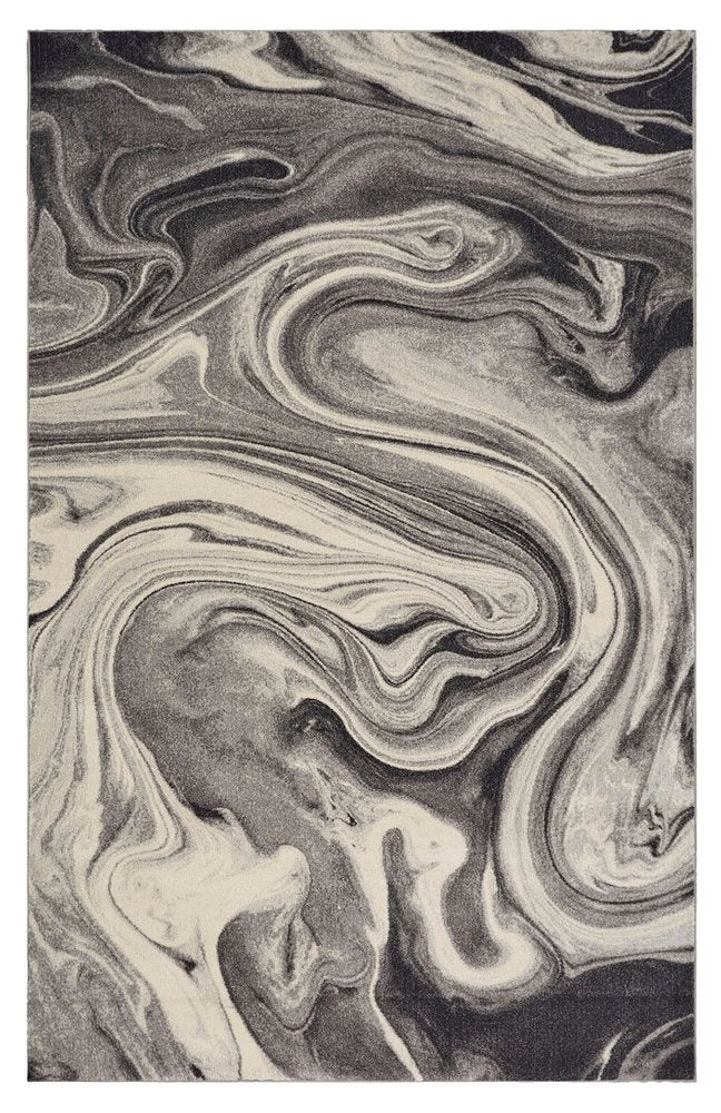 5' X 8' Ivory Black And Gray Abstract Area Rug