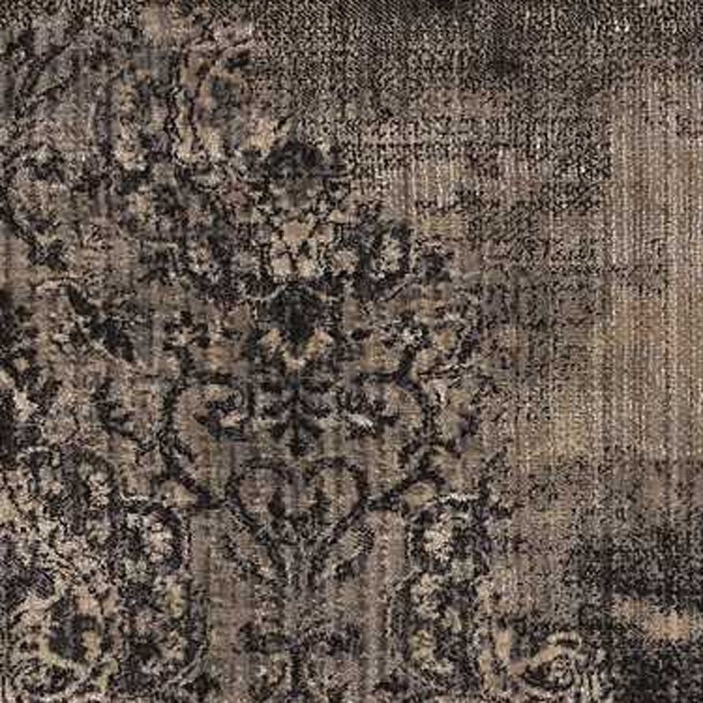 9' X 12' Taupe And Black Damask Area Rug