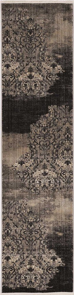 9' X 12' Taupe And Black Damask Area Rug