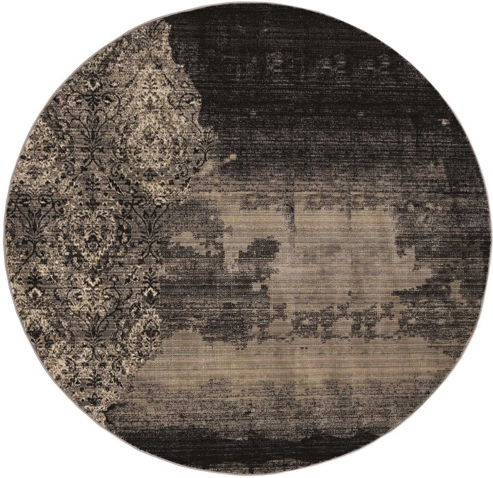 9' X 12' Taupe And Black Damask Area Rug