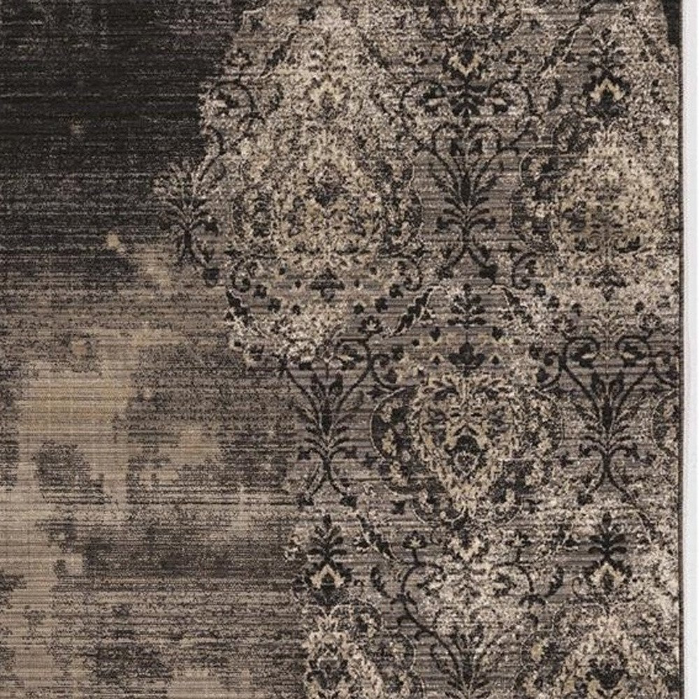 9' X 12' Taupe And Black Damask Area Rug