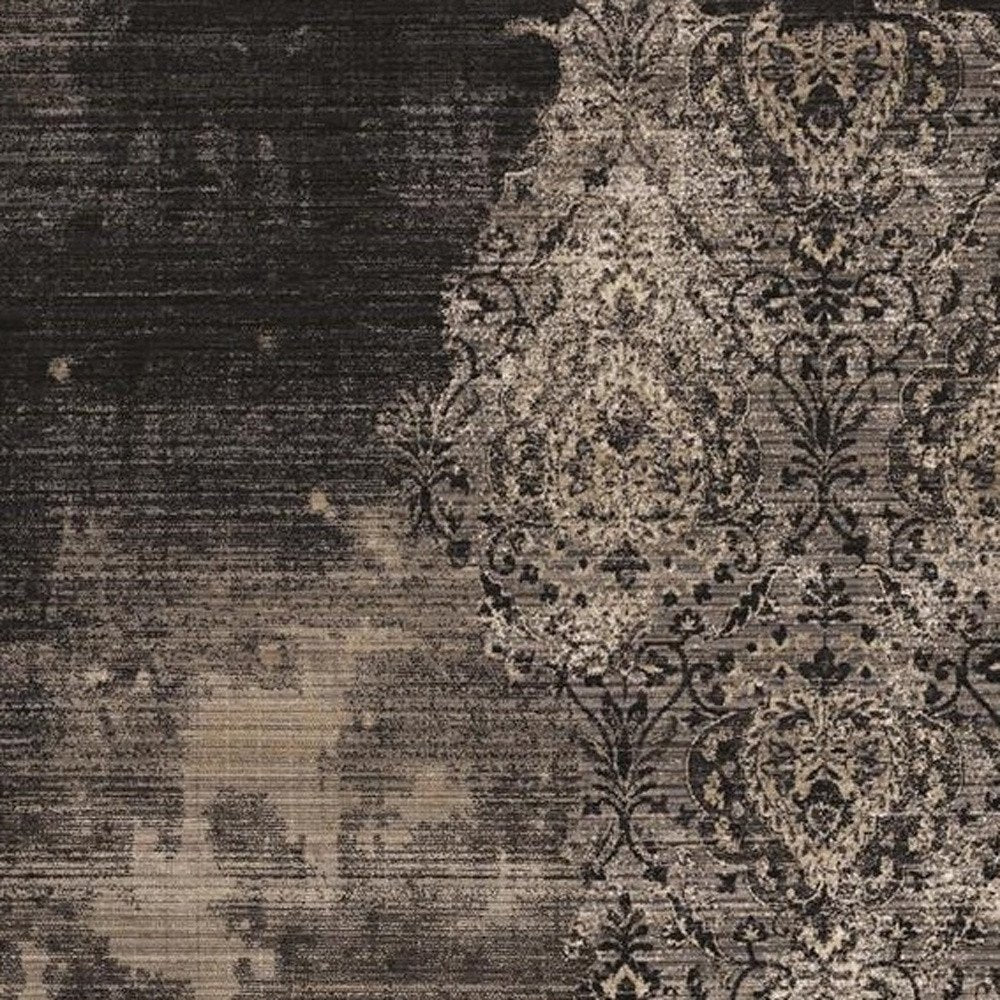 9' X 12' Taupe And Black Damask Area Rug