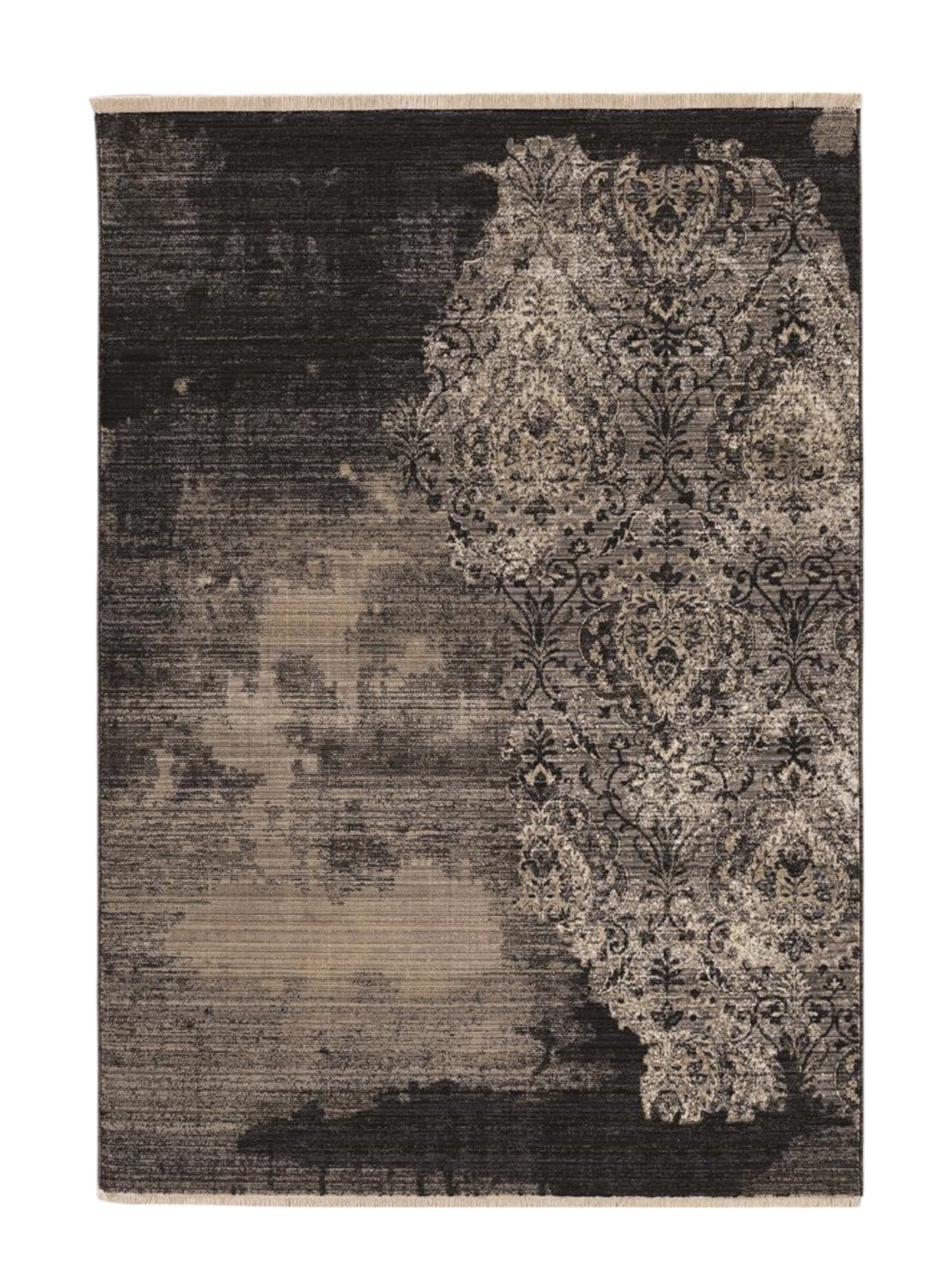 9' X 12' Taupe And Black Damask Area Rug