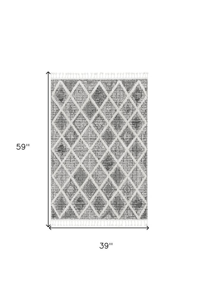 8' X 11' Cream And Charcoal Geometric Area Rug