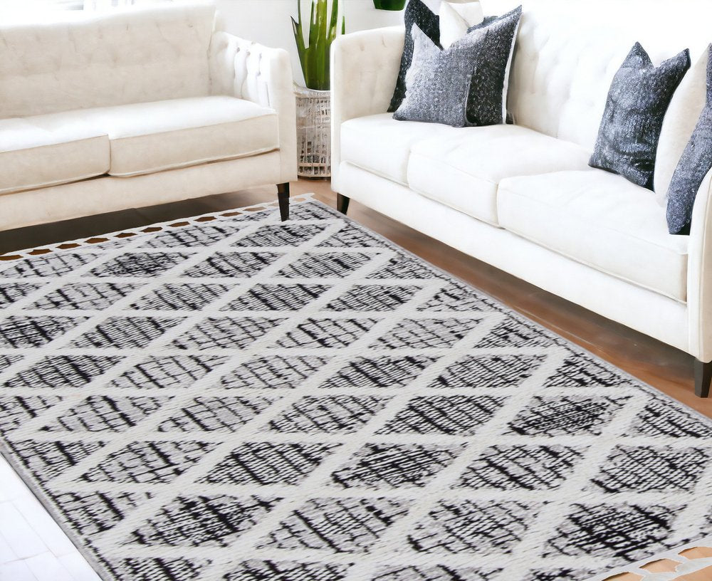 8' X 11' Cream And Charcoal Geometric Area Rug