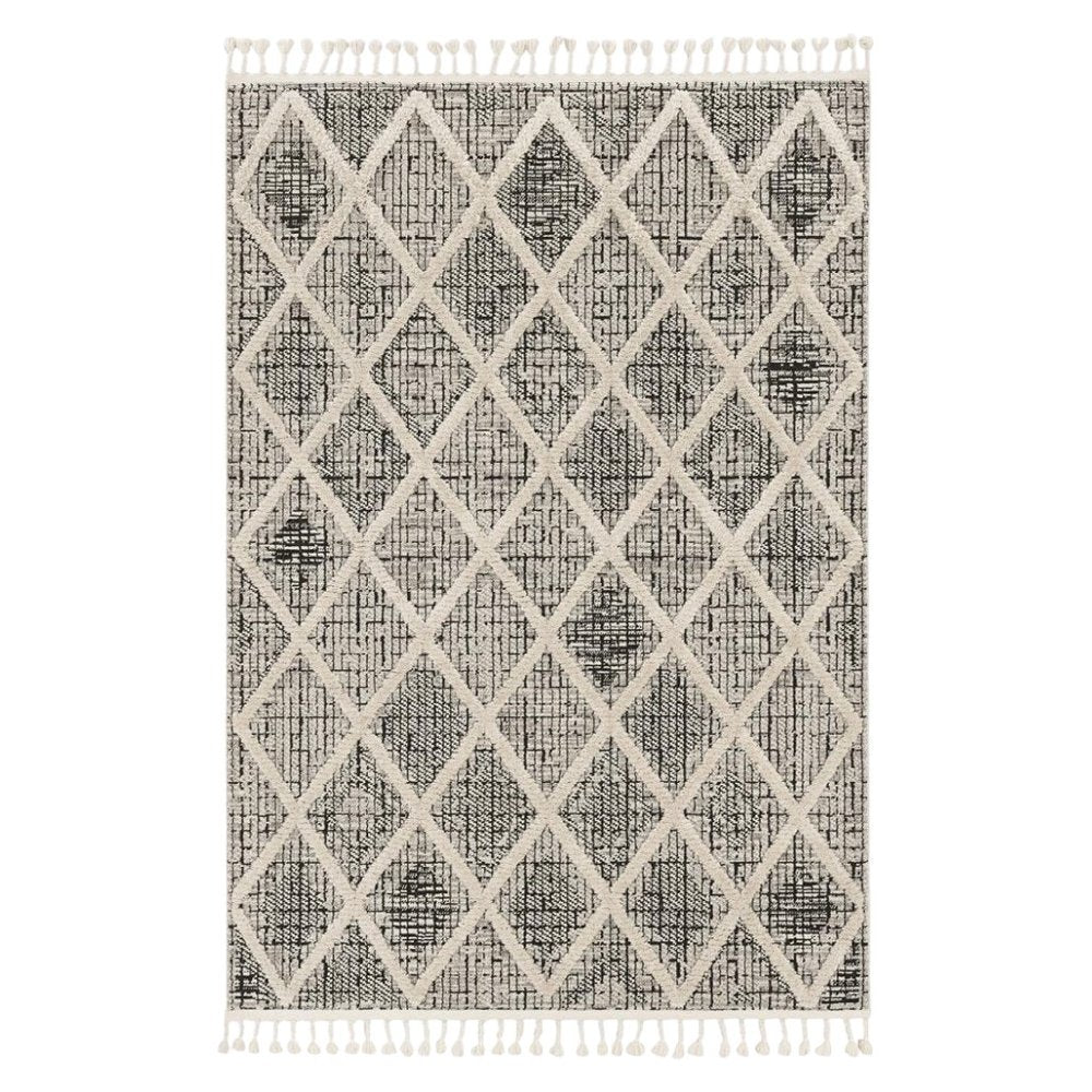 8' X 11' Cream And Charcoal Geometric Area Rug
