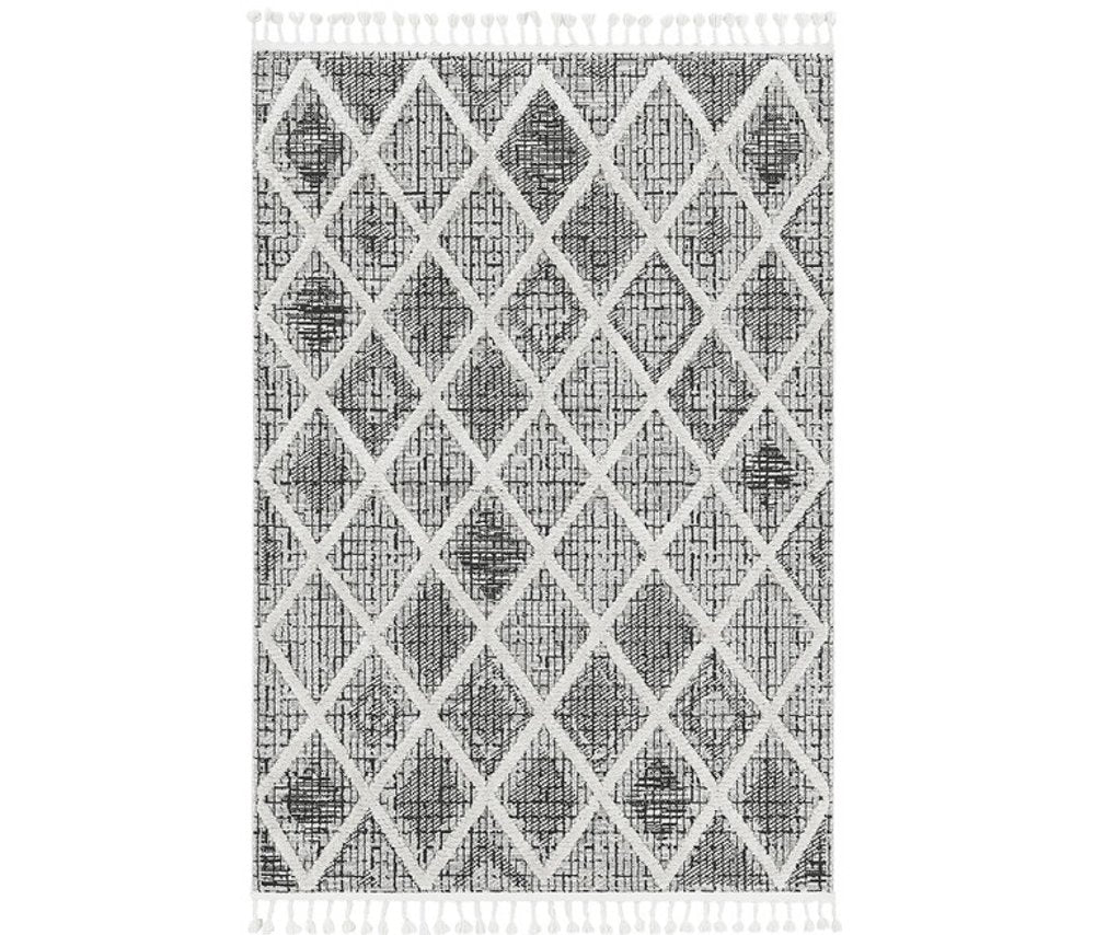8' X 11' Cream And Charcoal Geometric Area Rug