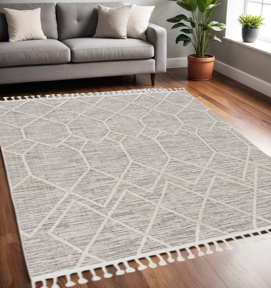 5' X 8' Gray and Ivory Abstract Area Rug