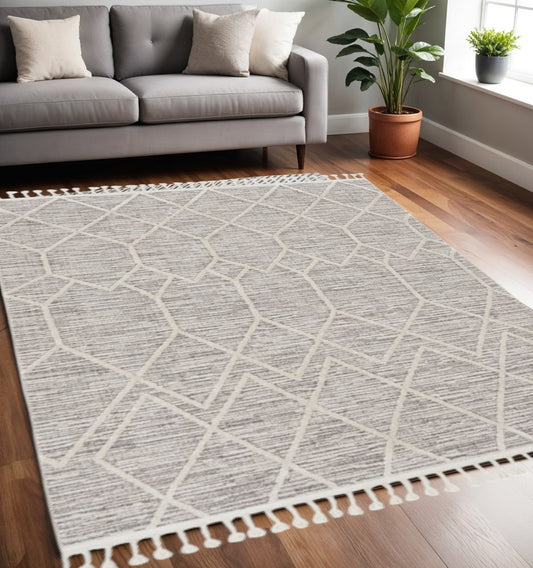 5' X 8' Gray and Ivory Abstract Area Rug