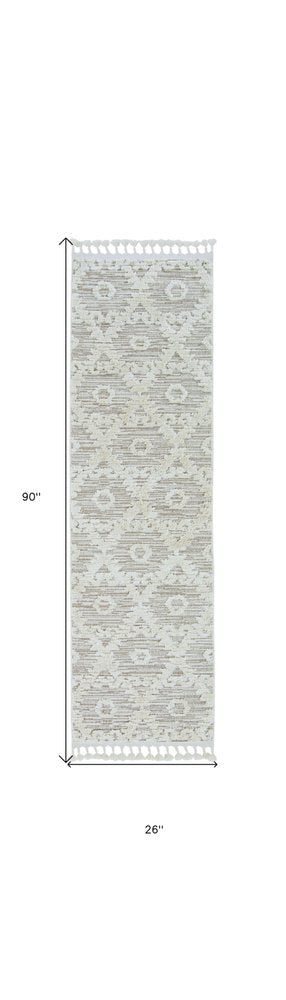 9' X 13' Beige and Ivory Geometric Area Rug