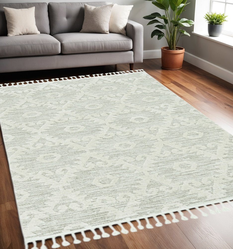 9' X 13' Beige and Ivory Geometric Area Rug