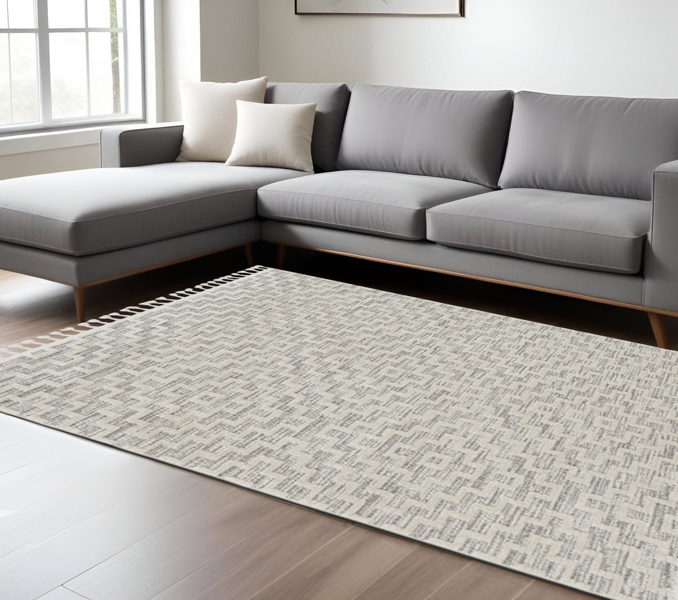 8' X 11' Gray and Ivory Geometric Area Rug
