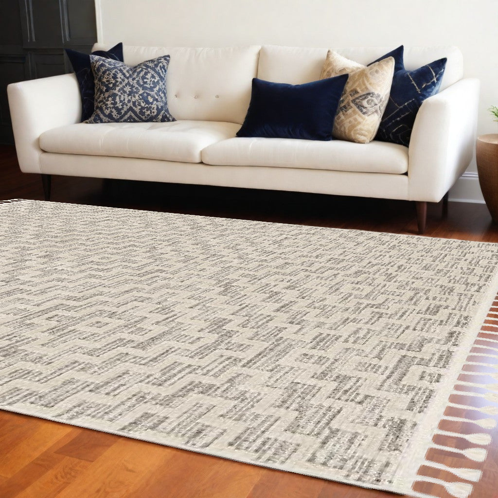 12' X 15' Gray and Ivory Geometric Area Rug