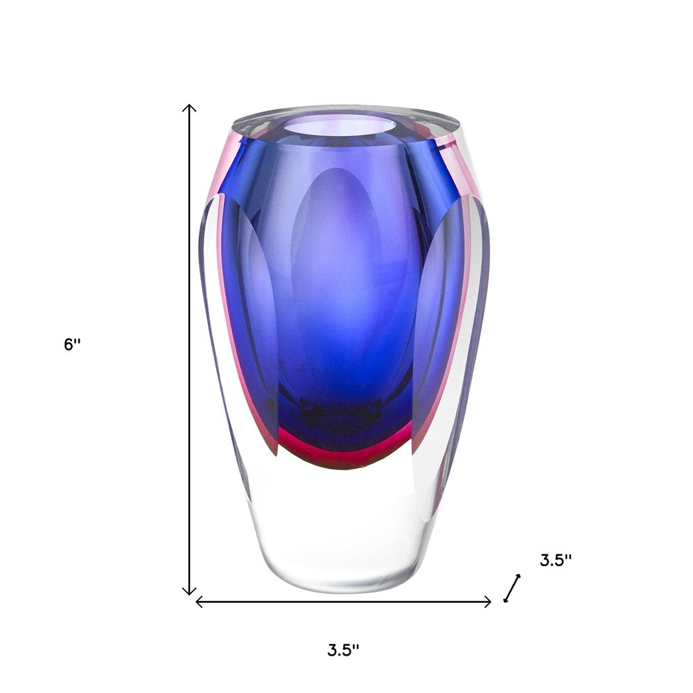 6" Clear And Purple Crystal Glass Table Vase