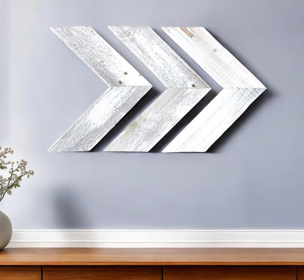 Set of Three White Wood Novelty Hanging Dimensional Sculpture