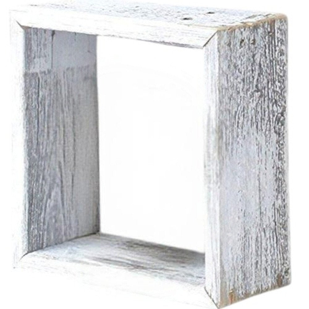 Set Of 3 Square Rustic White Wash Wood Open Box Shelve