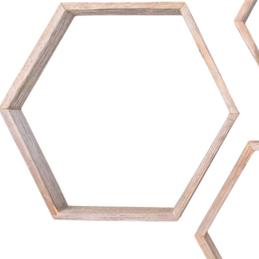 Set of Three Gray Wood Hexagon Wood Open Box Shelves